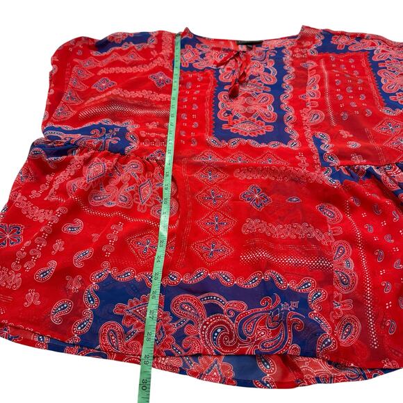 LANE BRYANT Handkerchief Print Sheer Blouse in Red White Blue Size 22/24 Womens - Picture 9 of 9